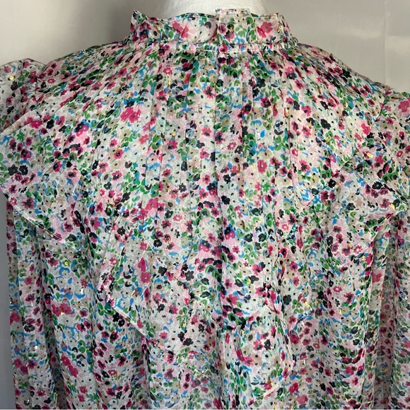 Boden High Neck Long sleeve flounce blouse V-yoke Ivory Gardenia Petal Size 10 - Picture 8 of 10